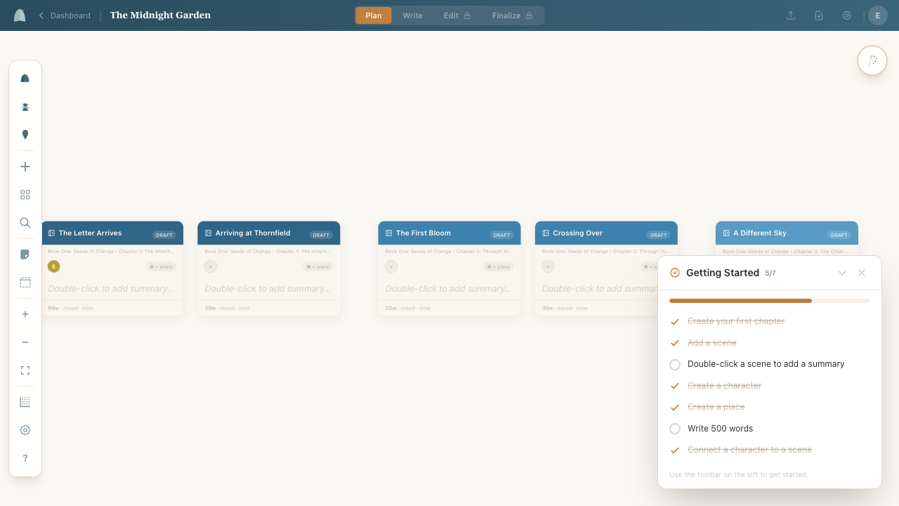 Scene cards connected with directional arrows showing story flow