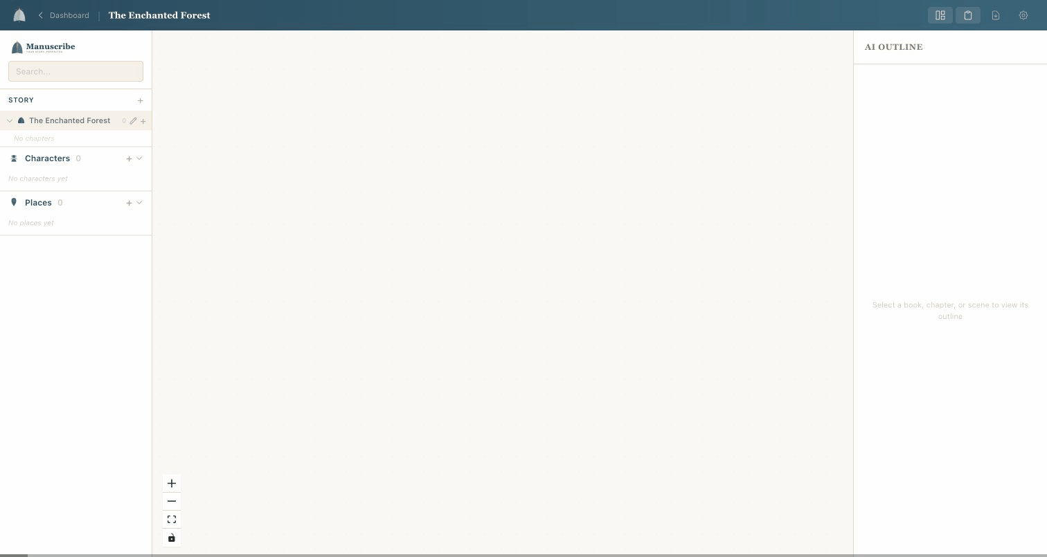 Adding chapters, scenes, characters, and places on the canvas